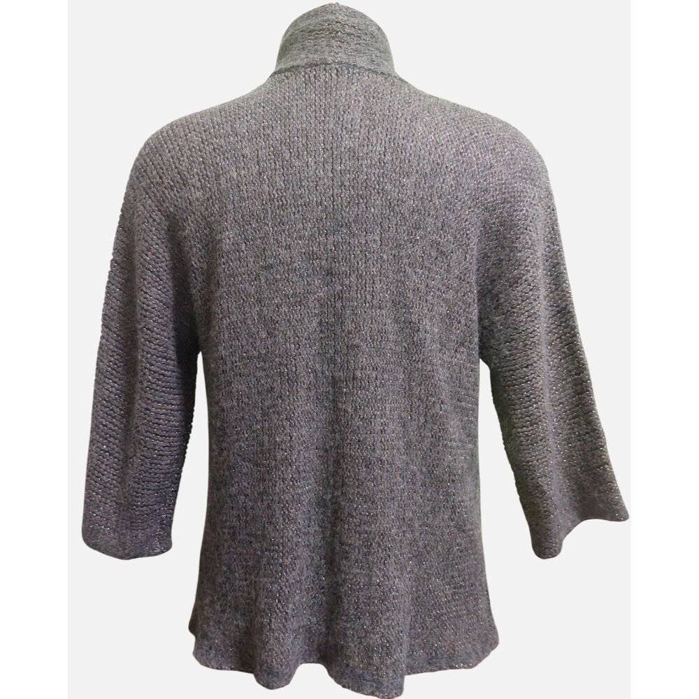 Eileen Fisher Open Front Gray Metallic Alpaca/Wool Blend Cardigan Sweater Large - Picture 3 of 8